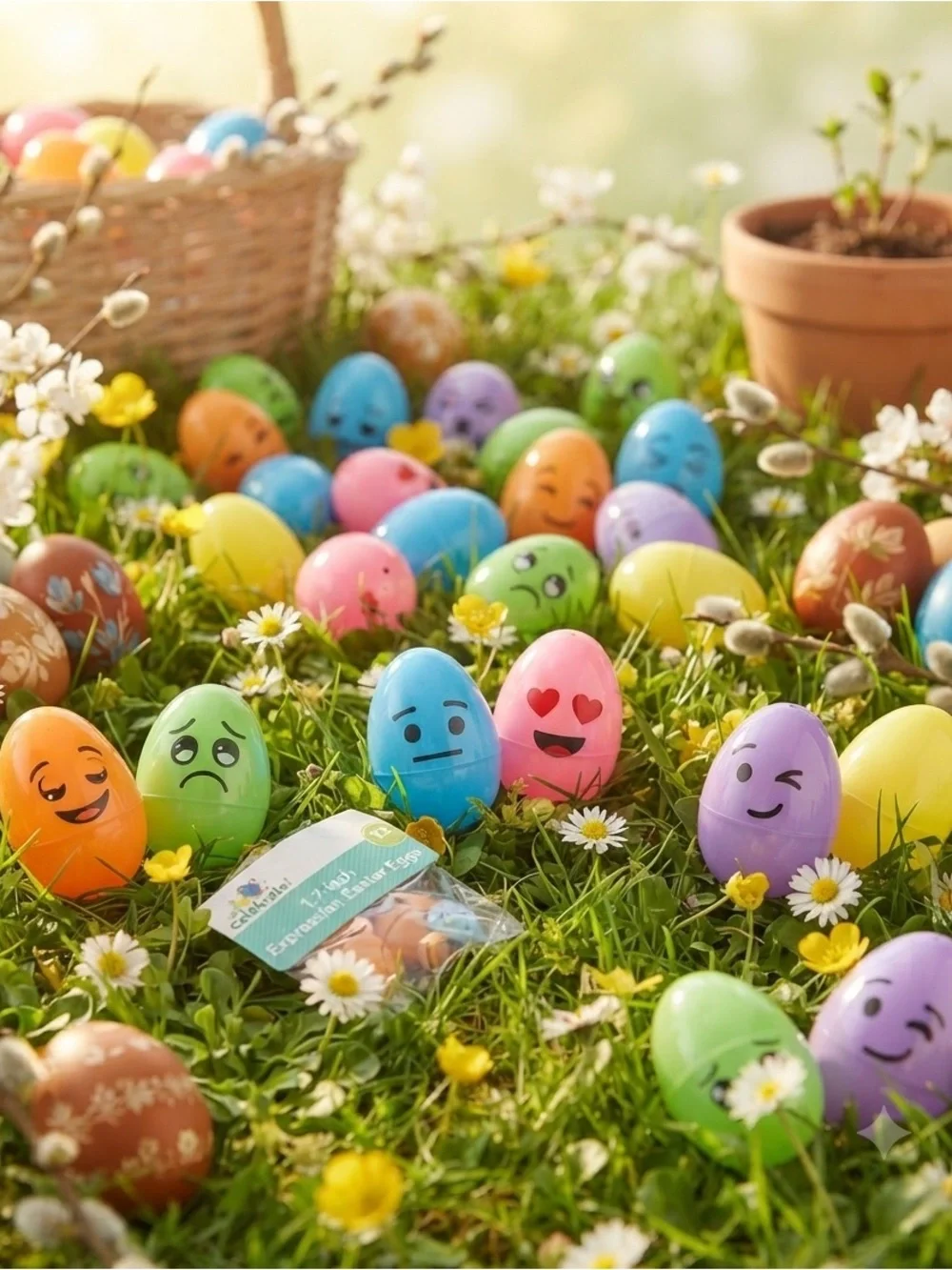 Colorful Plastic Easter Egg 4 Packs - 12 in each pack Multicolor Smiley Faces